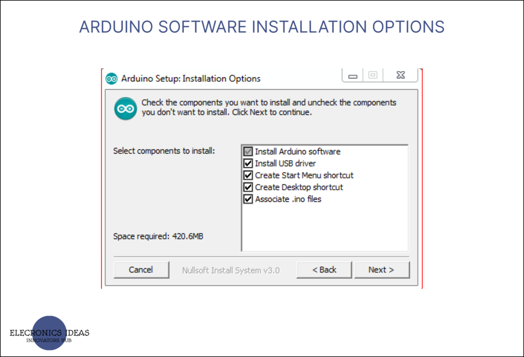 Arduino software Installation options