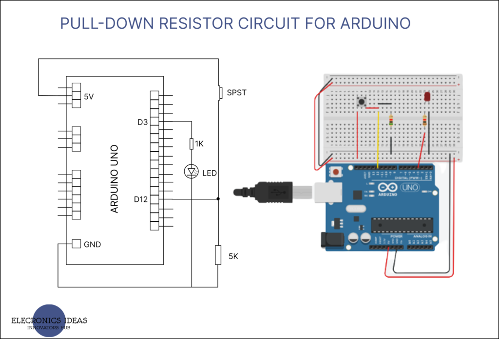 Pull-down resistor circuit for arduino