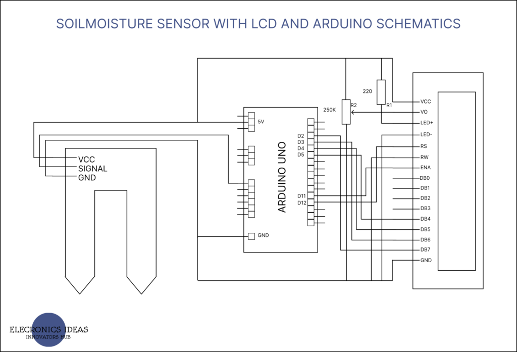 Soil moisture sensors with LCD and arduino schmatics